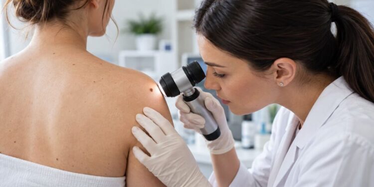 Žena na dermatološkom pregledu.